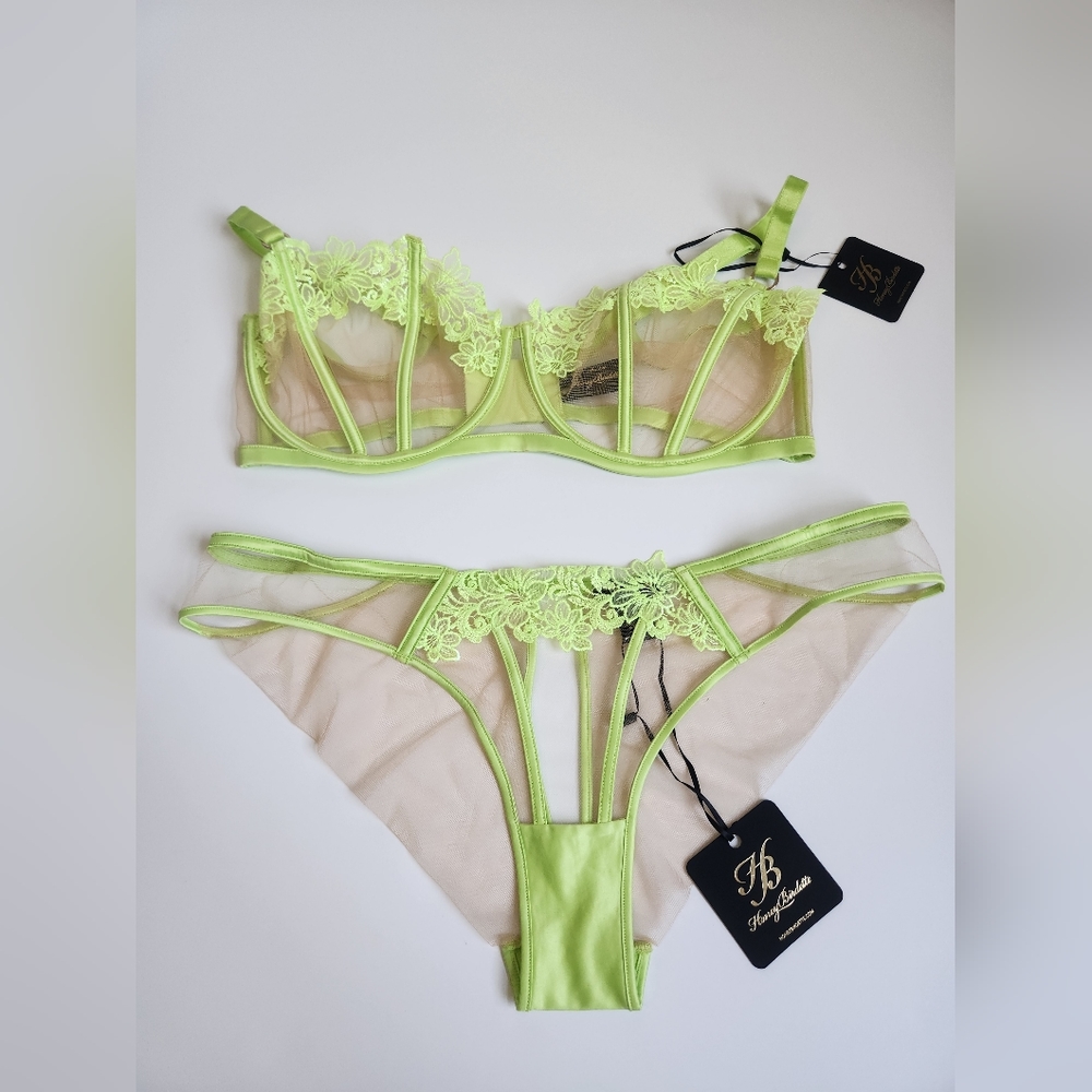 ๐SET๐ Honey Birdette AMELIE LIME BRA 38H thong XL brief XL NWT - Picture 6 of 12
